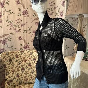 Knit Cardigan Snaps Closure High Collar Slim Fit Rayon Cotton